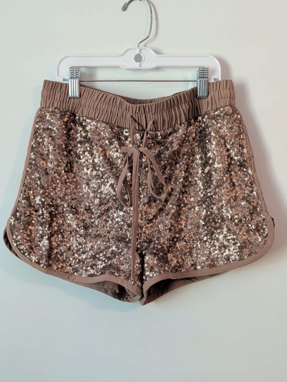 Forever 21 Rose Gold Sequin Drawstring Athletic Shorts